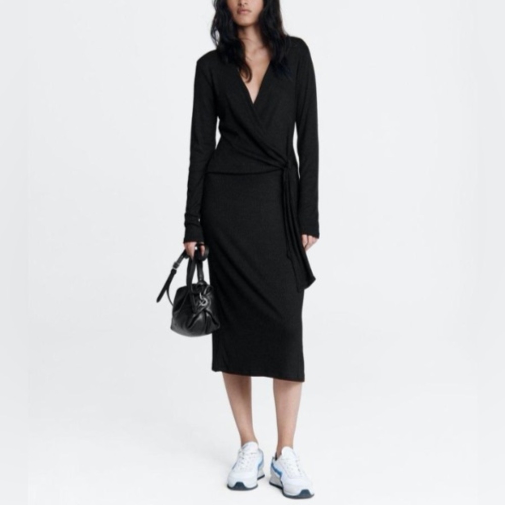 Rag & Bone Long Sleeve The Knit Rib Tie Midi Dress NWT